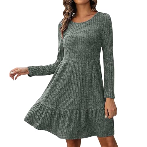 Robe pull à manches longues col rond coupe ample anti-froid pour femme