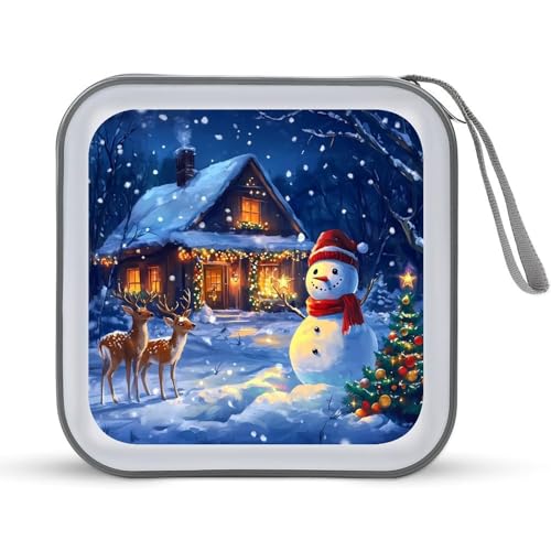 Christmas Deer Snowy CD Case Plastic DVD Case Holder Wallet Disc Storage Organizer for Car Travel