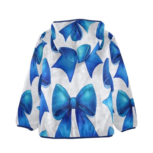 Blue Satin Bows on White Toddler Fleece Jacket Girl Boys Hooded Fleece Jacket Coat Warm Outwear Zip-up 3-10T2