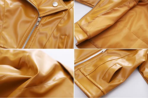 Image of Toddler Baby Boy Girl PU Faux Leather Coat Cool Lapel Oblique Zipper Jackets Spring Fall Winter Outerwear