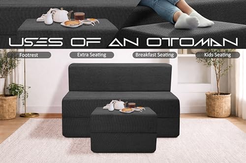 Image of Rosebell Foldable Sofa-Cum-Bed with Ottoman | 3-in-1 Convertible Sofa, Lounger & Bed-3x6 Feet One Seater- Perfect for Home & Office -Black