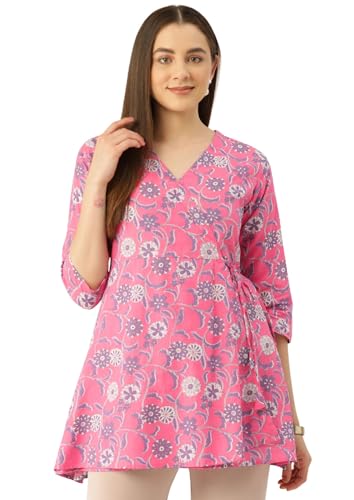 Image of feranoid Floral Print Angrakha 3 Sleeves Flared Kurti
