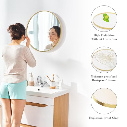 Image of NEWBULIG Round Bathroom Mirror for Over Sink, 28 Inch Wall Mount Vanity Circle Mirror with Matte Metal Framed, Decor for Bathroom, Entryway, Bedroom, Gold