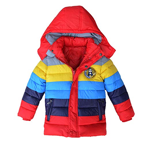 Toddler Kids Unisex Boys Thick Coat Cotton Padded Rainbow Stripe Winter Warm Puffer Down Jacket Clothes (red, 6-7 Years)