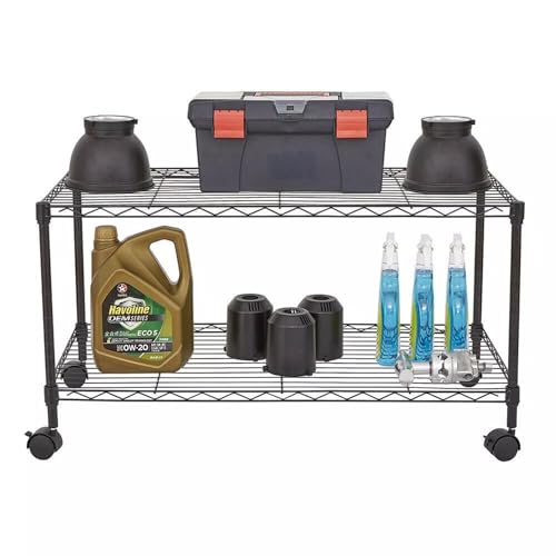 Image of STORACK 2 Shelf Heavy Duty Height Adjustable Foldable Multipurpose Home Storage Organizer Wire Shelving Rack Shelves Size 24x14x16.3 inch, Black Powder Coating