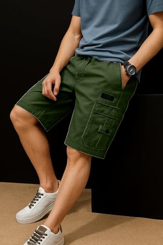 Image of INKKR Men Shorts || Men Shorts Cotton || Men Cargo Shorts Casual Comfort Breathable Knee Length Cotton Shorts