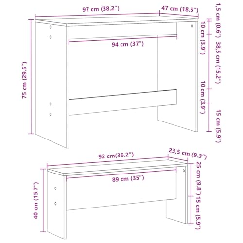 vidaXL Mesa y Bancos de Comedor 3 pzas Madera ingeniería Roble Sonoma, Juego de Mesa de Comedor, Juego de Mesa con Banco, Mesa de Comedor y Bancos - imagen 4