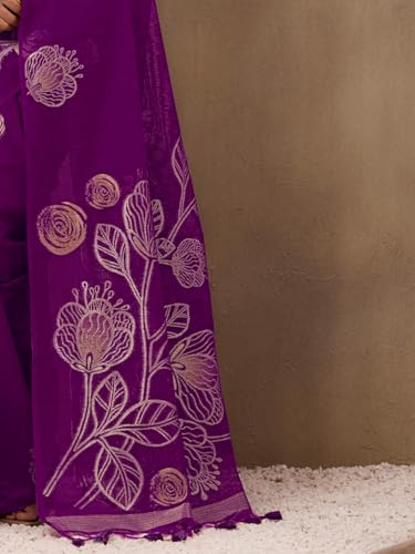 Image of AKHILAM Women's Kanjivaram Pure Silk Floral Printed Saree With Unstitched Blouse Piece