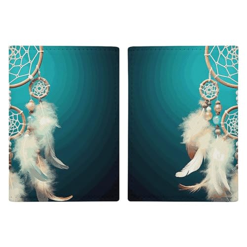 Protège-passeport cuir imprimé grenouille - Accessoire de voyage attrape-rêves plume