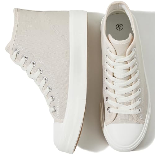 Image of Uoidru High Top Sneakers for Women Canvas Shoes White Canvas High Tops Women Casual Shoes Lace Up Fashion Sneakers