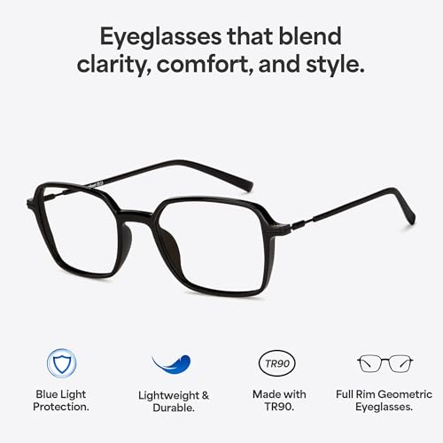 Image of LENSKART BLU | Zero Power Blue Cut Computer Glasses | Anti Glare, Lightweight & Blocks Harmful Rays | Black Full Rim Round | 100% UV Protected | For Men & Women | Medium | LB E14789