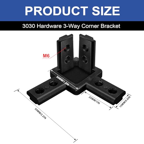 Image of 12pcs 3030 Hardware 3-Way Corner Bracket Angel Connector 3030 Aluminum Extrusion V-Slot Accessories T-Slotted with Screws for 3030 Aluminum Profile 3D Printer Frame Accessories Black