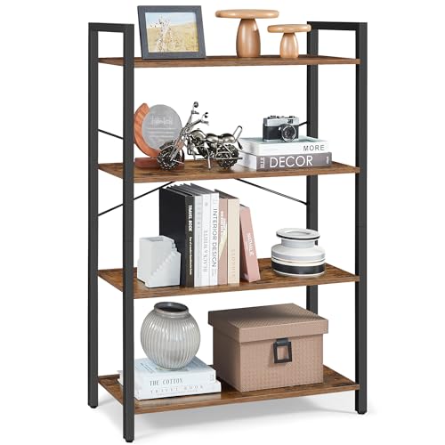 VASAGLE 4-Tier Tall Bookshelf, Large Bookcase with Steel Frame, Deep Book Shelf for Living Room, Home Office, Study, 11.8 x 31.5 x 47 Inches, Industrial Style, Honey Brown and Black ULLS140K