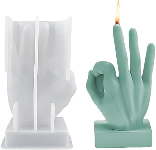 Miniatura 4 de Cjeuxnr Molde de silicona en forma de mano, molde de vela de gestos creativos, molde de fundición de resina 3D para hacer velas y hornear, hacer