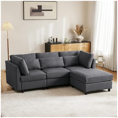 Wyibwy Sofá moderno, sofá de 3 plazas con chaise longue, sofá de esquina con reposapiés y función de cama, sofás de esquina modernos, sofá, muebles para el salón, gris