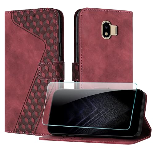 JayModCase Funda para Samsung Galaxy J4 2018, PU Piel Flip Carcasa con [Galaxy J4 2018 Protector de Pantalla] Cierre magnético Soporte Plegable Tarjetas y Cartera (Rojo)