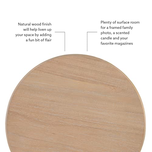 Powell Tarkin Round Natural Wood Turned Spindle Pedestal Side Accent Table