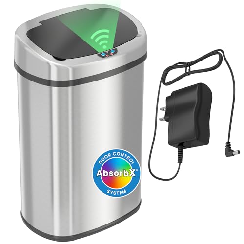 SensorCan 50 Liter / 13 Gallon Kitchen Trash Can with AC Adapter & Odor Filter – Motion Sensor...