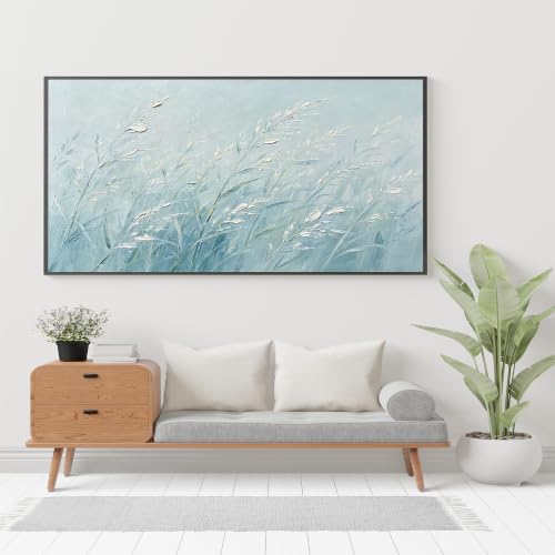 Tableau moderne roseau bleu vert décoration murale chambre
