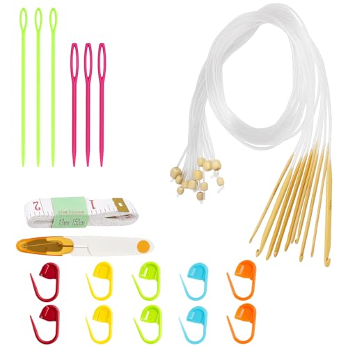 30 Stück Tunesische Häkelnadel Set Mit Seil Tunesische Häkelnadel Mit 12 Häkelnadeln 3.0-10.0 Mm Zubehör Für Anfänger Ideal Für Tunesisch Häkeln Große Projekte Wie Decken Und Pullover
