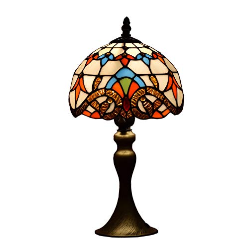 Tiffany Style Lamps Baroque Small Table Desk Light 15 Inches Tall Stained Glass 8 Inches Wide Lamp Shade Vintage Victorian Accent Lamp for Living Bedside Coffee Room College Dorm