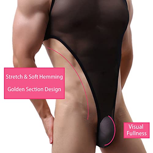 cloudmall Men's Sexy One Piece Leotard Sleeveless Lingerie Bodysuit Sheer Underwear Shorts3