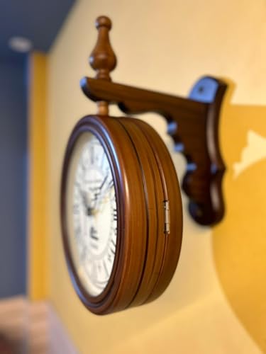 Image of Jefferson & Smith Vintage Double-Sided Wall Clock - Antique Victorian Hanging Clock with Bracket, Silent Quartz Movement, Roman Numerals, Rustic Farmhouse Decor for Home & Office