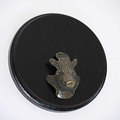 GTK - Geweihe & Trophäen KRUMHOLZ Keilerschild Keilerbrett Gewaffbrett Trophäenschild rund dunkel AF 13 cm mit kleinen Keiler Kopf Verzierung