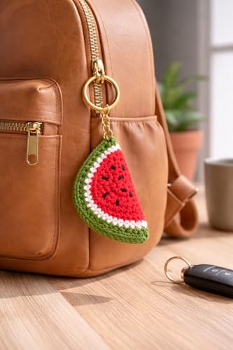 Image of Handmade Crochet Keychain Combo for Girls Women Cute Aesthetic Sunflower Strawberry Watermelon Daisy Knitted Keychain Bag Charm Purse Charm Car Key Ring Backpack Accessories Gift