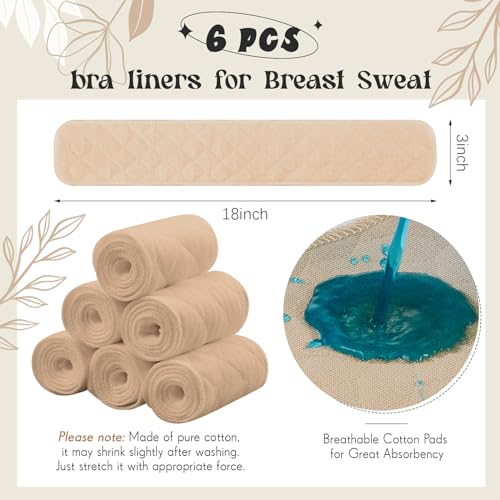 Image of Toulite 6 Pcs Cotton Bra Liners Boob Sweat Pads 3 Layer Rectangle Under Bra Pads Sweat Liners for Women Sweating Supplies