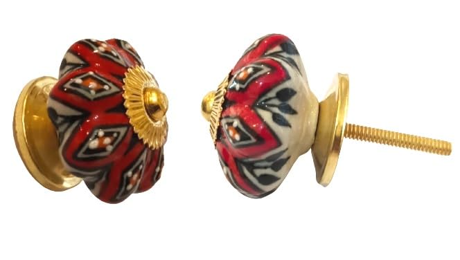 Set of 6 - Ceramic Handpainted Door Knobs with Gold Polish Metal Fittings (46) (B0CHYS7TQB) Amazon Price History, Amazon Price Tracker