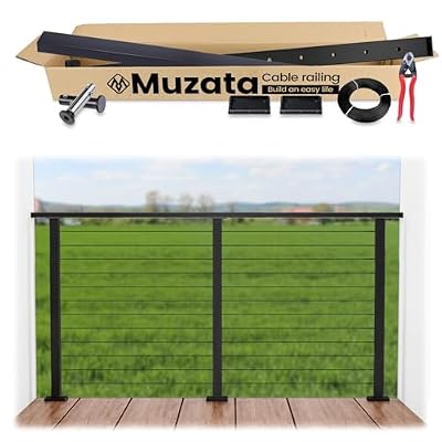 Muzata 3ft-6.5ft Black Complete Set Deck Cable Railing System 42" Post PS02 Handrail HT10 Cable Railing Kit Metal Post Handrail Kit One-Stop Service All-in-One DIY, RC01