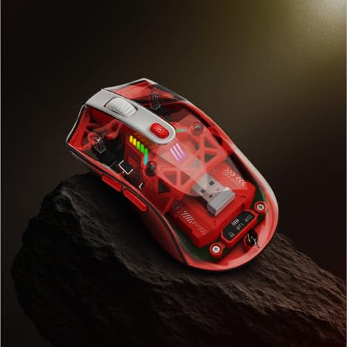 Image of Wireless Mouse with Transparent Shell and RGB Lighting, Dual-Mode Bluetooth & 2.4GHz, Adjustable DPI, Cyberpunk Style for Office, Gaming, and Creative Work, Red (MKE 830)