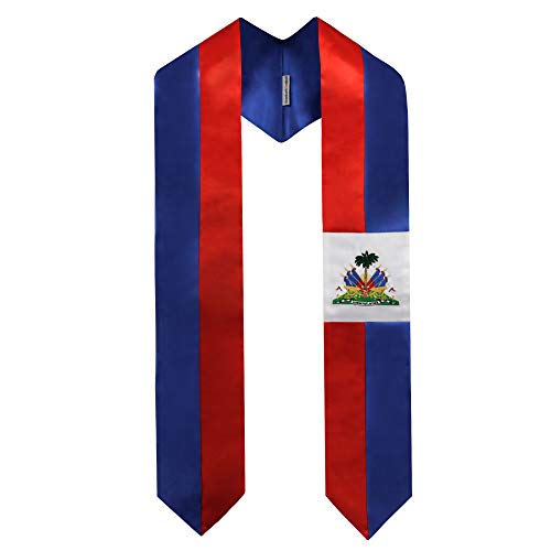 GraduationMall Haiti Flag Graduation Stole Embroidery Sash for International Students 72" in Length