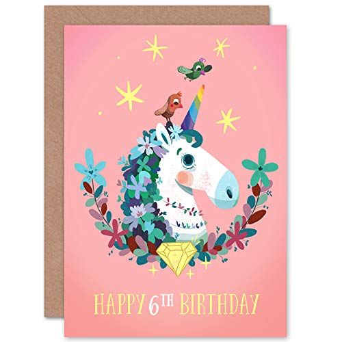 Wee Blue Coo Unicorn Flowers Birthday 6th Greetings Card