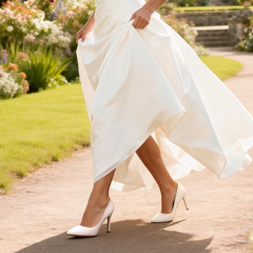 DREAM PAIRS Women's Closed Pointed Toe High Heels,White/Pu,6 - image 5
