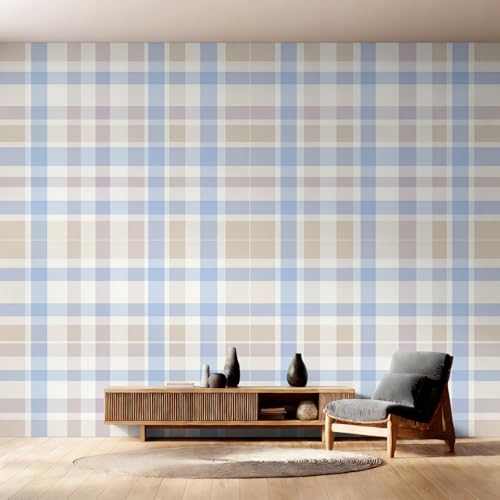 Papier peint carreaux champêtre bleu pour masquer les défauts du mur - 2