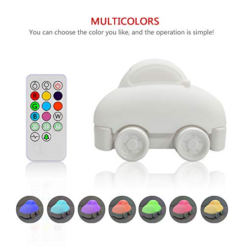 Night Light for Kids, YHTechnology Soft Silicone Car Baby Nursery Lamp with Sensitive Tap and Remote Control, LED Besides Lamp with Multicolor Best Gift for Children