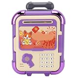 Lindo Piggy Bank, Caja de Dinero de Forma de Maleta de Dibujos Animados con Contraseña Lock Electric Atm Money Bank para Niños (PURPLE)