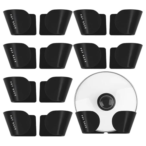 6 Pairs Wall-Mounted Pan Lid Holder, Black Saucepan Lid Storage Rack, Heat Resistance Pots and Pans Organiser, Pan Organiser for Cupboard, for Kitchen, Restaurant, Cabinet, Wall