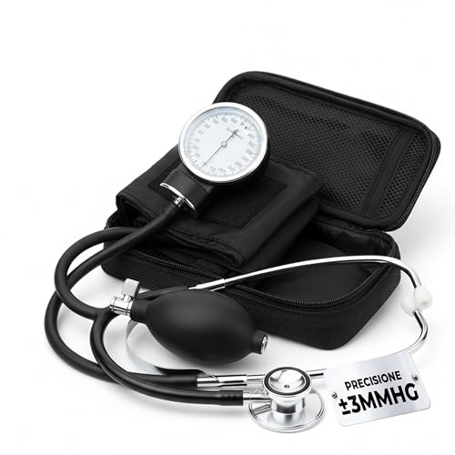 TEMPO DI SALDI Misuratore Pressione da Braccio Analogico Preciso ±3mmHg con Stetoscopio, Sfigmomanometro Manuale Portatile, Macchina Pressione da Braccio con Custodia Inclusa