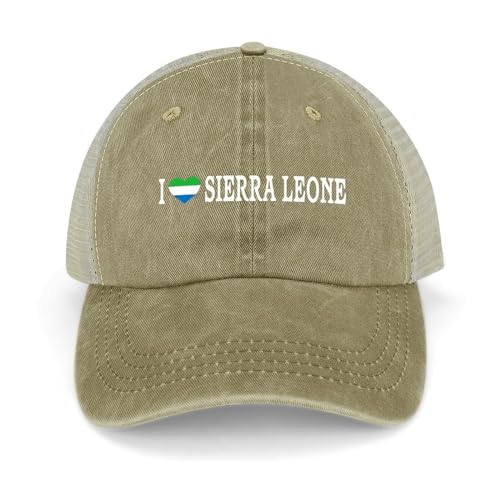 Yelolyio I Love Sierra Leone Casquette de baseball réglable en maille avec drapeau de la Sierra Leone Casquette de baseball Country Pride Casquette de baseball rétro lavée Casquette de camionneur