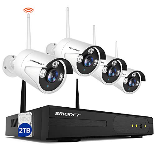 Wireless Security Camera System,SMONET 8-Channel 1080P Home Security Camera System(2TB Hard Drive),4pcs 2.0MP Indoor/Outdoor Wireless Security Cameras,P2P,65ft Night Vision,Easy Remote View