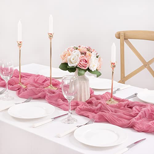 Image of MLMC 2 Pack Mauve Pink Table Runner Cheesecloth Table Runner 10ft Sheer Rustic Gauze Summer Cheese Cloth Decor 35x120 Inches for Wedding Party Bridal Shower Birthday Decor
