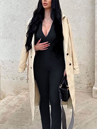 Glamaker Women's One Piece Zip Up Bodycon Jumpsuit Sexy Long Sleeve Turtleneck Onesies Rompers Playsuit Clubwear #TOP3