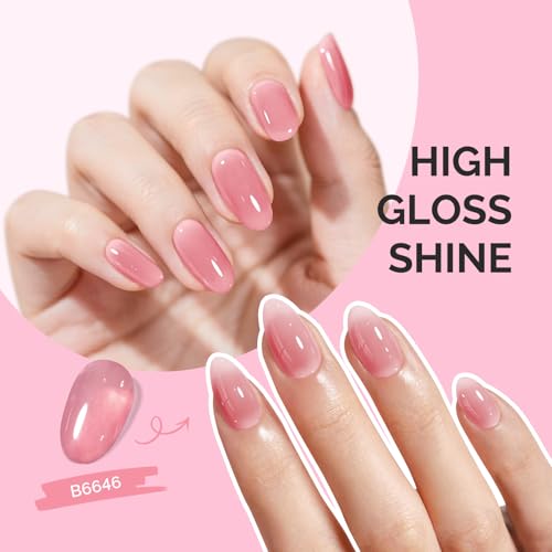 Image of MelodySusie Jeweliver Jelly Gel Nail Polish, 0.5Fl.oz Dreamy Nude Pink Gel Polish Soak Off UV LED Light Cure Gift for Women Manicure Nail Art DIY at Home B6646