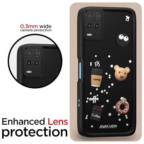 Image of Bintage Cute Fun Ball | Taddy Cartoon 3D Smiley Coffee Cup | Milk Donut | Full Protection Rubber Back Cover Compatible for Realme RMX3381 /Realme 8s 5G - Black