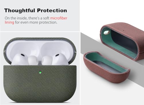 Image of Haobobro Handmade Case - for AirPods Pro 3 Case Cover - Premium Vegan Leather with Woven Fabric Texture, Wireless Charging Compatible, Drop Protective Hard Cover for AirPods Pro 3rd Generation - Green