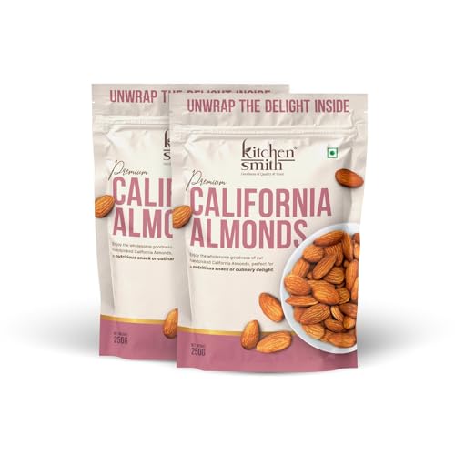 Image of KitchenSmith Jumbo California Almond - Pack of 2 (250gm Each) | Badam Giri, Naturally Sourced Crunchy Badaam & High In Antioxidant | Naturally Sweet & Tasty