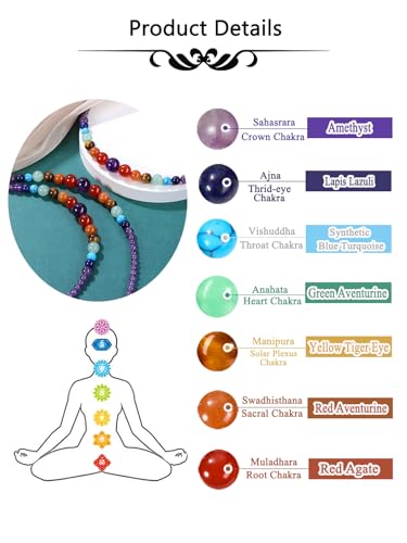 Crystaltears FPUS0004663 7 Chakra Crystal Necklace For Women Amethyst Healing Crystal Necklace Genuine Stone Bead Strand Necklace Energy Chakra Gemstone Necklace Jewelry Gifts thumb #6